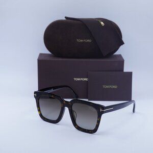 Tom Ford Sari FT0690-F 52H Square Sunglasses - Havana/Green Polarized